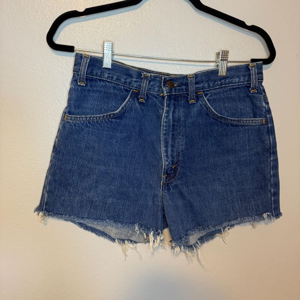 VTG Levi's Cut Off Distressed Raw Hem Denim Blue Shorts ORANGE TAB 30" Waist